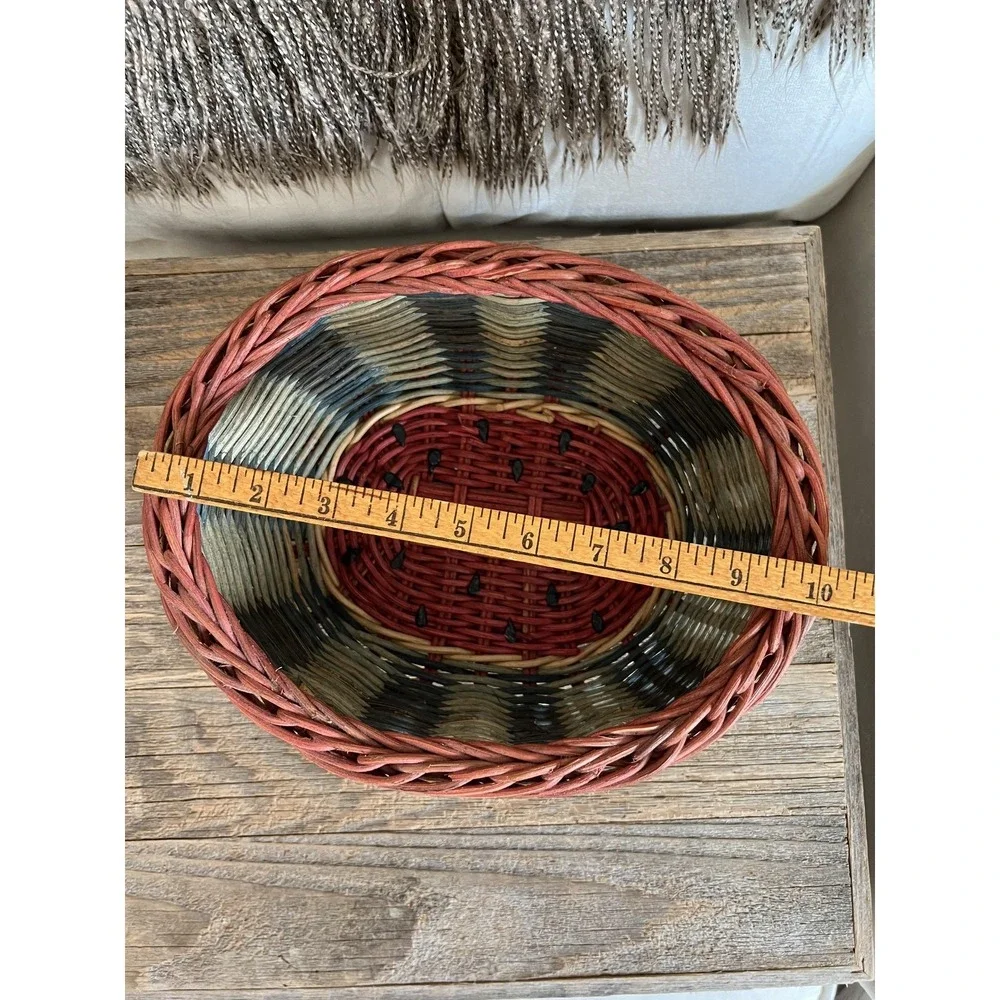 Handwoven Wicker Watermelon Fruit Basket Bowl Oval Country‎ Farmhouse Decor